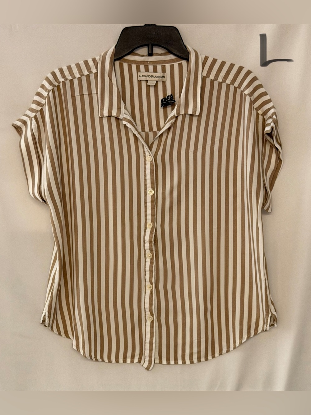 Alexander Jordan Tan & White Striped Short-Sleeve Button-Down Shirt